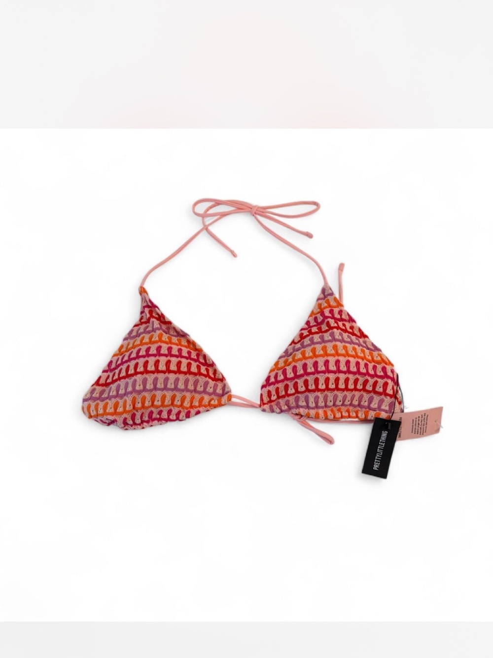 PrettyLittleThing Crochet Stripe Triangle Bikini Top - Pink, Orange, Purple